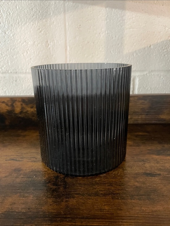 Other - Textured Black Ribbed Glass Candle Holder